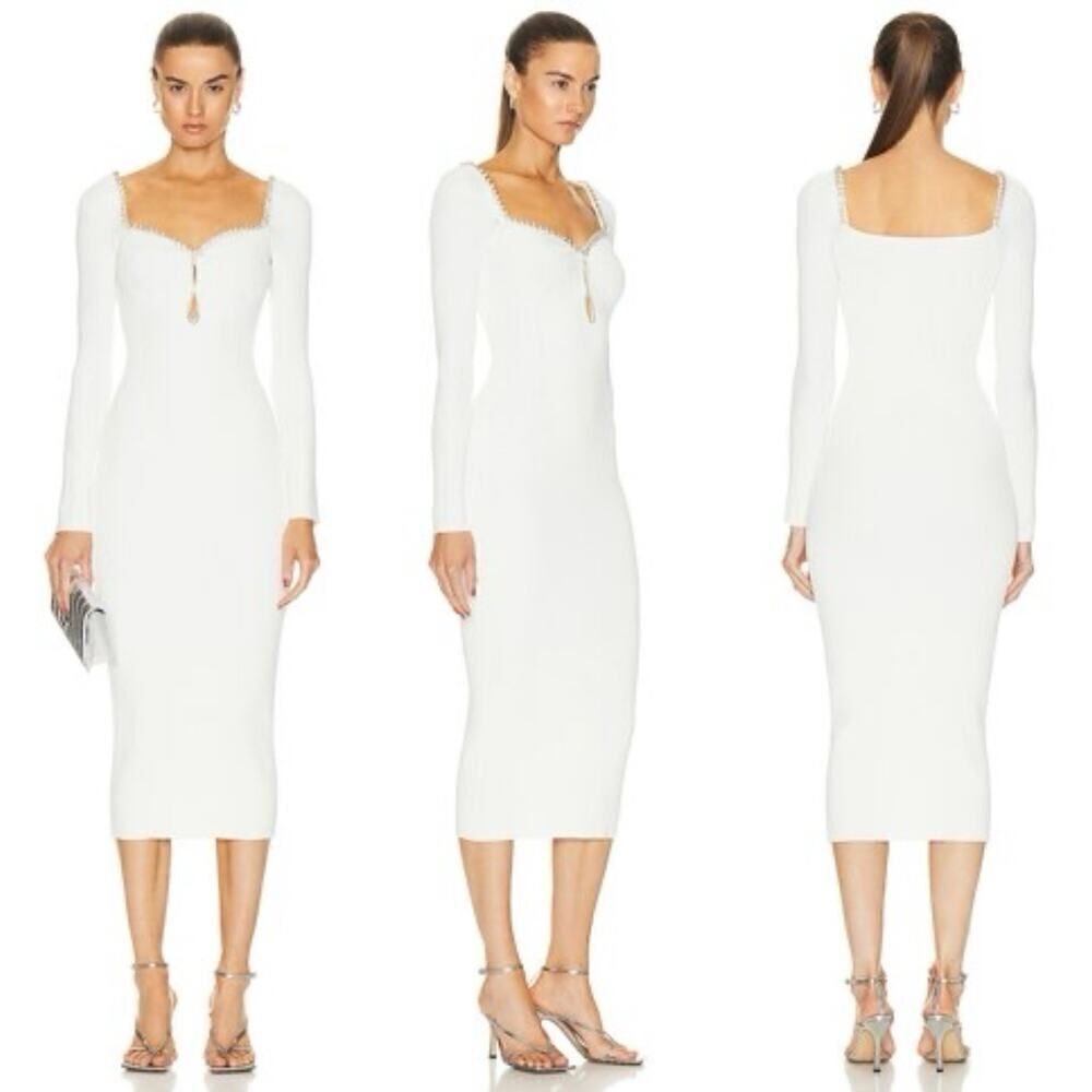 SELF-PORTRAIT Knit Diamante Midi Dress white XL